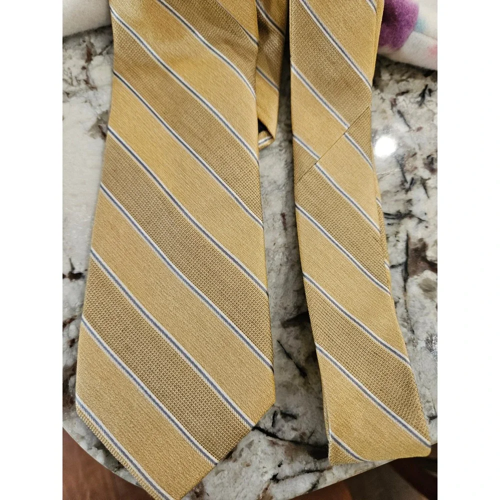 Joseph Abboud Silk Blend Striped Necktie Gold Blue White Business Formal Tie